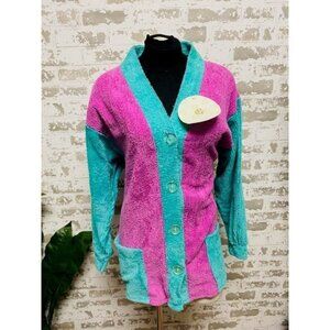 Vintage Stan Herman NWT USA Chenille Cardigan Sweater Med 80s 90s Colorblock